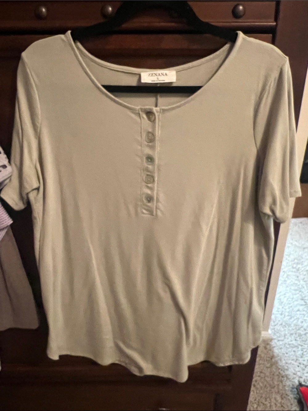 Zenana Outfitters Light Sage Short Sleeve Henley Top